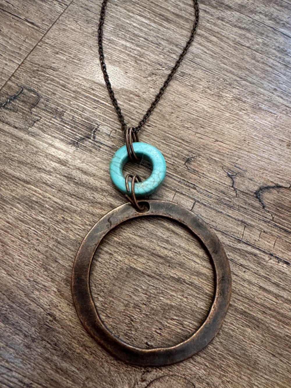 Turquoise Accent Copper Hoop Necklace - Women Jewelry